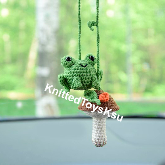 Cute Car Accessories Mirror Hanging Frog Charm Fruit Decor Flower