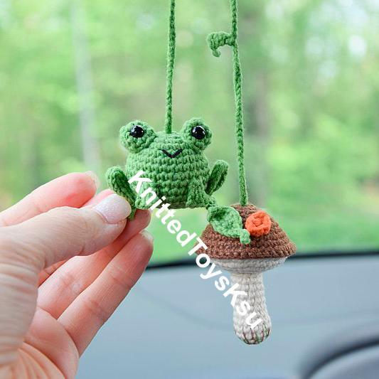 Cute Car Accessories Mirror Hanging Frog Charm Fruit Decor Flower