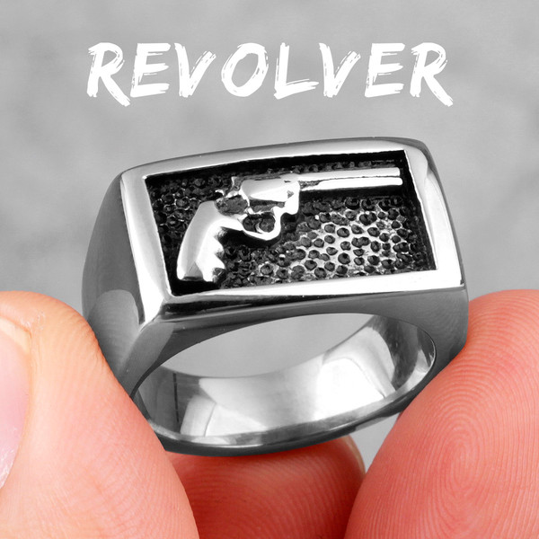 Titanium Gun Ring with Revolver Chambers Design | Jewelry by Johan