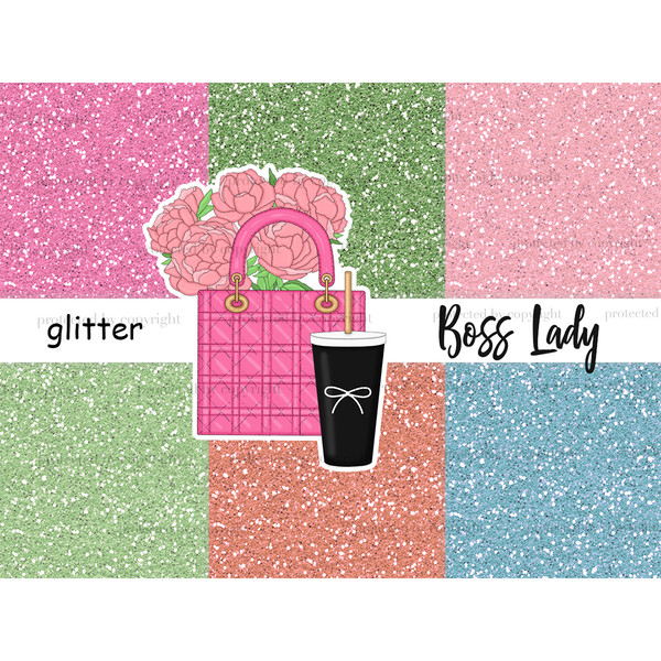 Bright boss babe sparkle digital glitter for crafting, stickers and planner. Pastel glitters in pink, green, orange and blue for crafting. Craft Texture Pack