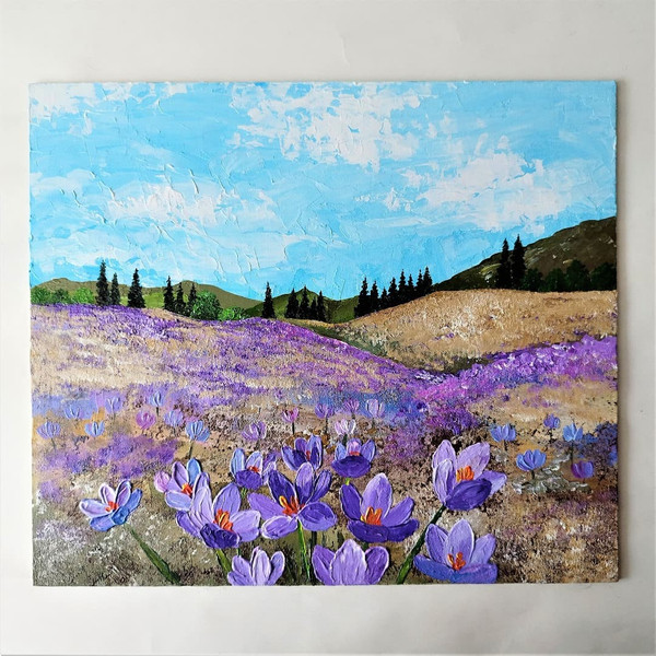 Dawn-landscape-painting-field-crocuses-textured-wall-art-on-canvas-board.jpg