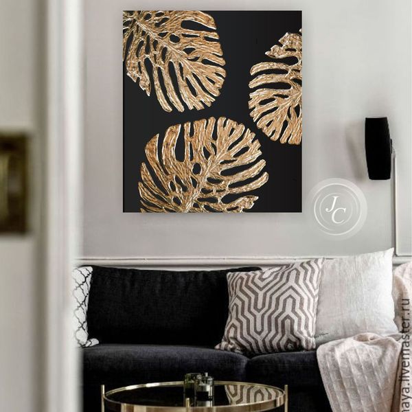 Black and Gold Abstract Wall Art Gold Monstera leaf Painting - Inspire ...