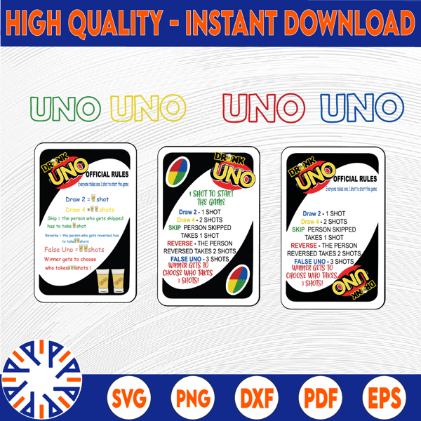 Drunk UNO Official Rules Digital Download-PDF, SVG