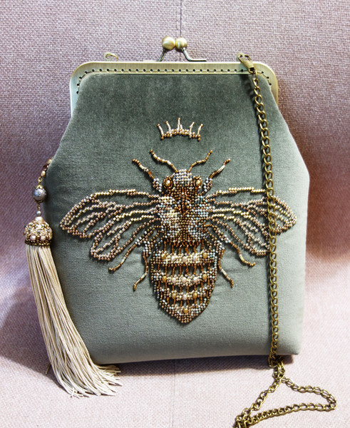 Gold Bee Beaded Clutch Purse 