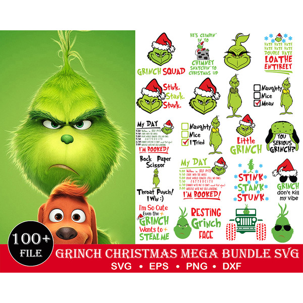 100 Grinch svg, Grinch christmas svg, Christmas svg, Grinchmas svg, Grinch face svg, Cut file svg, Cricut svg, instant Download.jpg