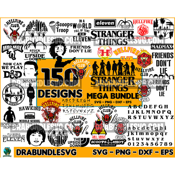 150 Hellfire Club Svg,Stranger Things SVG Bundle, Stranger Things PNG Bundle, Stranger Things Bundle, Stranger Things Cut Files, Stranger Things Prints Font Svg