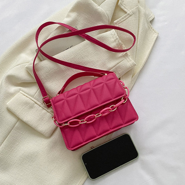 Quilted Square Bag Hot Pink Chain Strap