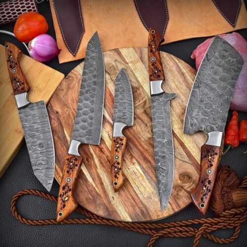 Hand Forged Chef Knife set of 6 Damascus Steel knives  kitchen knife set ,  chef knife set, Hand Forged knife