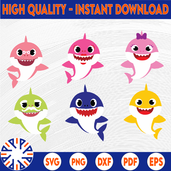 6 Family Sharks Character SVG,Png,Shark's friends svg, Pink - Inspire ...