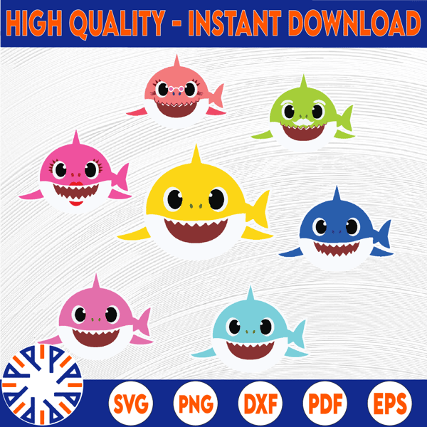 7 Family Sharks Character SVG,Png,Shark's friends svg, Pink - Inspire ...