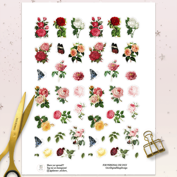 Scrapbooking Supplies Vintage, Flowers Sticker Set, Floral D - Inspire  Uplift