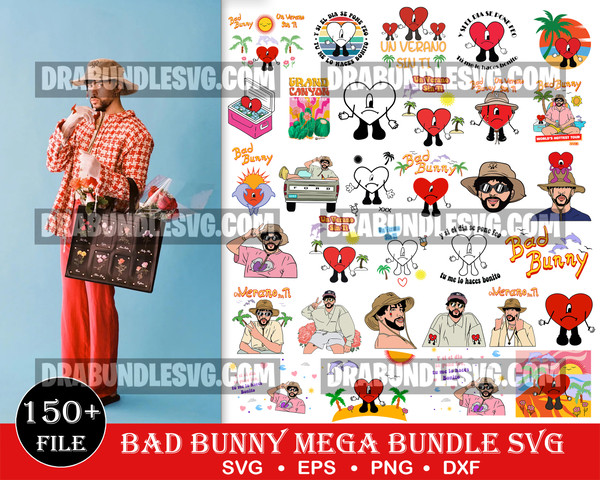 150 Bad Bunny SVG, Yo Perreo Sola, Instant Download, PNG, Cut File, Cricut, Silhouette, Bundle, EPS, Dxf, Pdf, El Conejo Malo.jpg