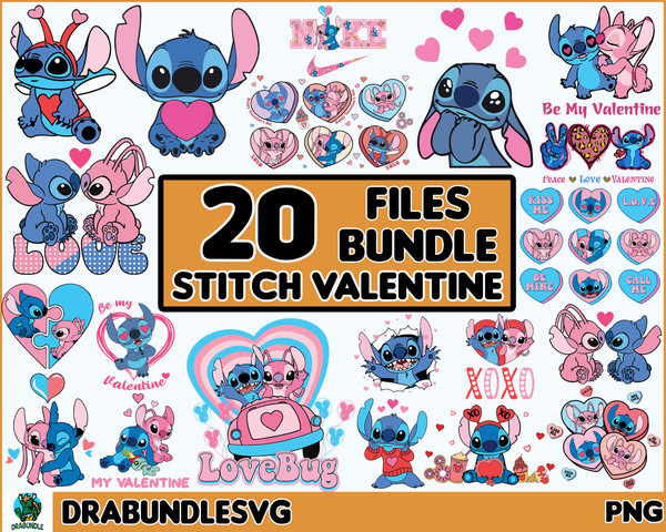 20 Stitch Valentine Svg, Stitch Svg, Lilo and stitch svg, Love svg, Valentines Day svg, Stitch png, Valentine stitch svg, Cricut, SVG,PNG High Quality Instant D