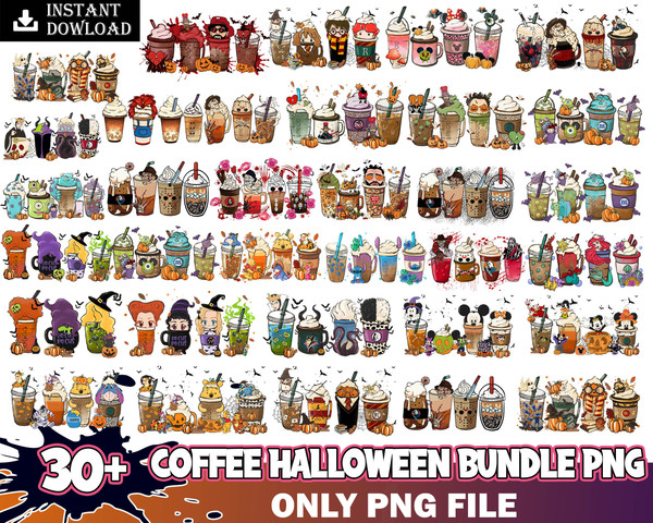 30 Halloween Coffee Png Bundle, Halloween Boo Coffee Png, Villains Latte, Fall latte png, Horror Movie Inspired Coffee, Sublimation design Png Instant Download.