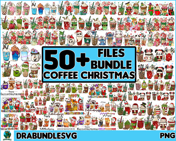 50 Christmas Coffee Latte PNG, Christmas Coffee Png, Christmas Bundle, Snowman Reindeer, Pink Christmas Coffee Png,Printable File Instant Download.jpg