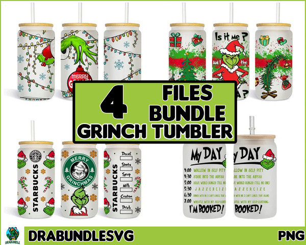 Bundle 4 Design Grinchmas Tumbler, Fairy Light Grinchmas, 16oz Glass Can Png, Libbey Can Glass 16oz, Funny Christmas Tumbler, Grinchmas Png Instant Download.jpg