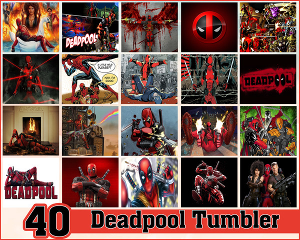 40 Deadpool 20 oz Skinny Straight Tapered Tumbler, Marvel Superhero Deadpool Tumbler, Blood Splatter, Splat, Sublimation Design, PNG.jpg