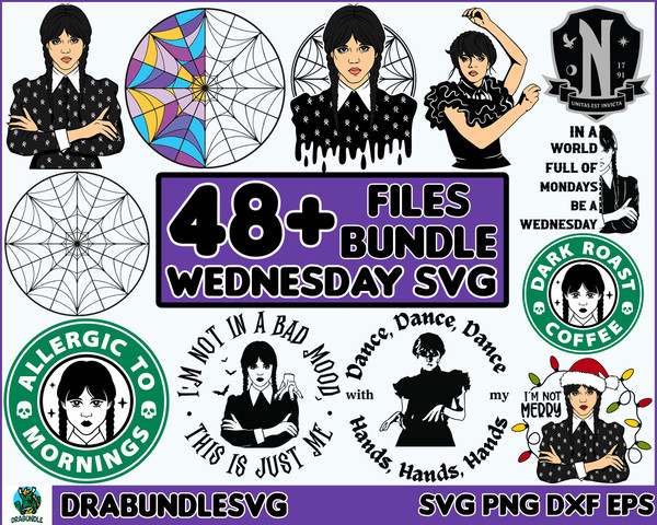 48 Wednesday Addams SVG, Addams Family SVG, Jenna Ortega SVG, Cut File Cricut, Wednesday girl Png, Instant Download.jpg
