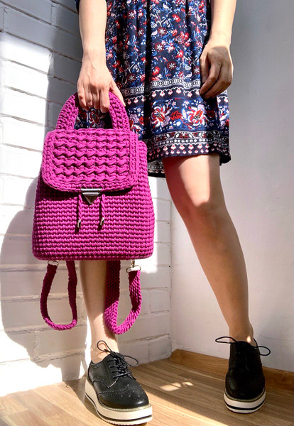 Crochet Mini Backpack With Chain.women's Bag With Backpack 