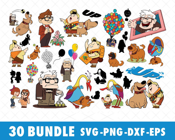 Disney-Pixar-Up-house-SVG-Bundle-Files-for-Cricut-Silhouette-Disney-Pixar-Up-SVG-Cut-File-Disney-SVG-PNG-EPS-DXF-Files-Up-movie-SVG-Russel-Carl-Kevin-Ellie-SVG-