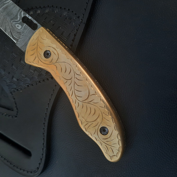 mk043b Handmade Damascus Folding Pocket knife Hunting knife 100% Handmade Damascus Steel Handle Damascus Steel with leather Sheath, MkCuatomKnife.jpg