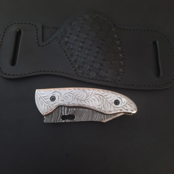 mk052b Handmade Damascus Folding Pocket knife Hunting knife  Handmade Damascus Steel Handle Damascus Steel with leather Sheath, MkCuatomKnife, mk.jpg