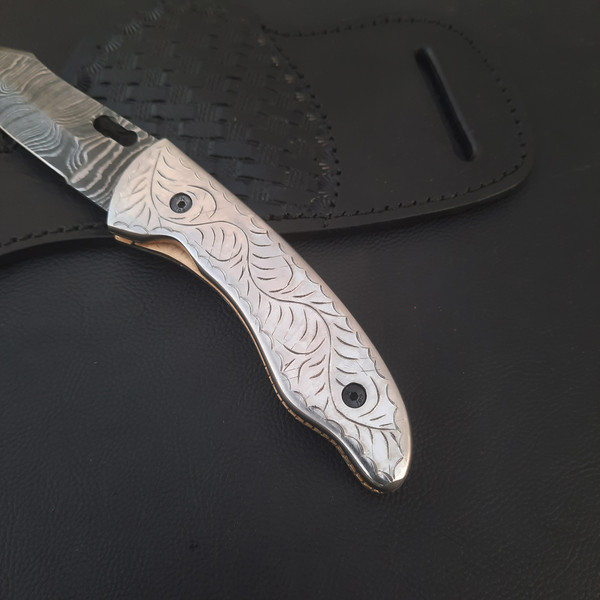 mk053b Handmade Damascus Folding Pocket knife Hunting knife  Handmade Damascus Steel Handle Damascus Steel with leather Sheath, MkCuatomKnife, mk.jpg