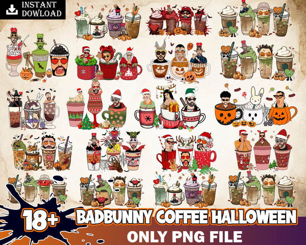 18 Bad Bunny PNG, Bad Bunny coffee cups, Halloween Coffee, Bad Bunny Halloween, Halloween Bunny PNG, Digital sublimation PNG Instant Download.jpg