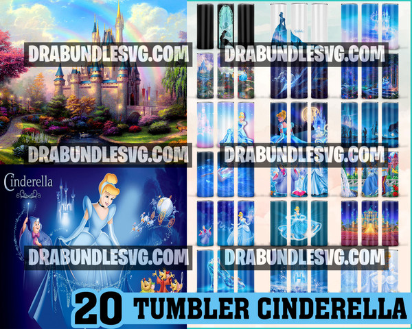 20 Cinderella tumbler ,Tumblers Designs 20oz Skinny Straight & Tapered Bundle, Bundle Design Template for Sublimation, Full Tumbler Wrap, PNG Digital.jpg