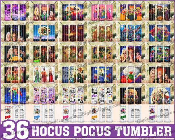 36 Hocus Pocus Tumbler ,Tumblers Designs 20oz Skinny Straight & Tapered Bundle, Bundle Design Template for Sublimation, Full Tumbler Wrap, PNG Digital.jpg