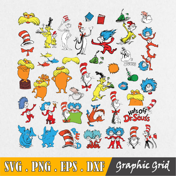 Dr Seuss Svg Bundle, Cat In Hat Svg, Lorax Svg, Thing One Tw - Inspire ...