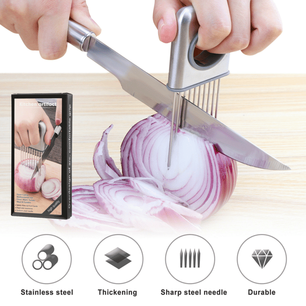 Stainless Steel Onion Holder for Slicing, Onion Slicer Cutter Chopper  Vegetable Tomato Lemon Potato Meat Slicer Tool Cutting Kitchen Gadget 