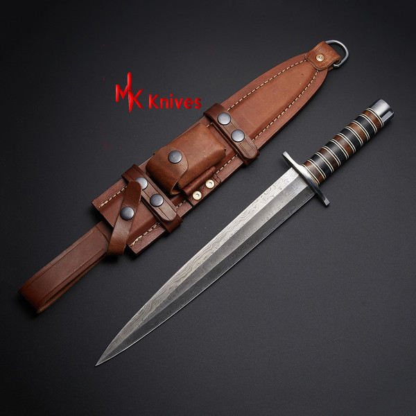 Handmade Damascus Hunting Bowie Knife Wood Handle & Leather - Inspire Uplift