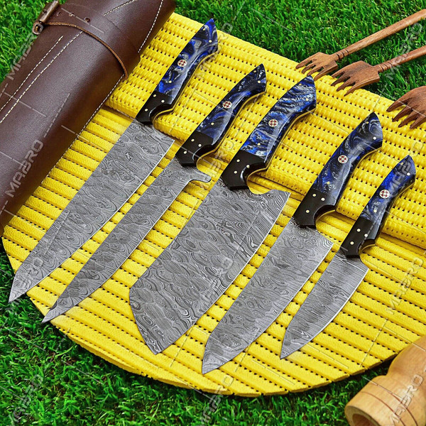 Custom Handmade HAND FORGED DAMASCUS STEEL CHEF KNIFE Set Kitchen Knives-Cutlery