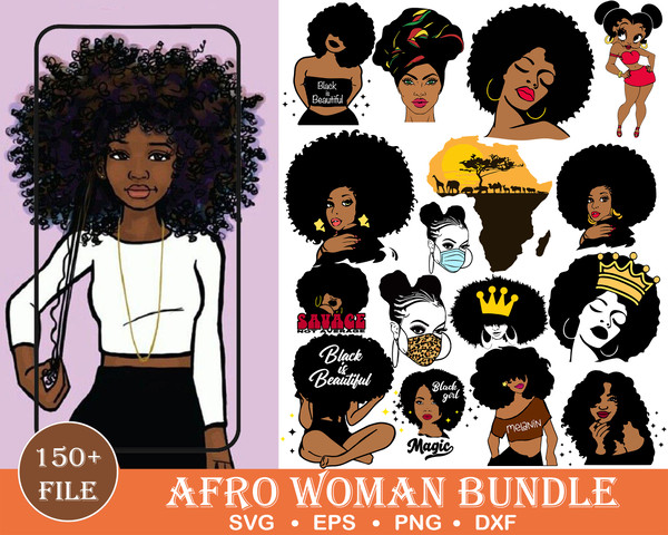 100 Afro Woman SVG, Afro Girl Svg, Afro Queen Svg, Afro Lady Svg, Curly Hair Svg, Black Woman, For Cricut, For Silhouette, Cut Files.jpg