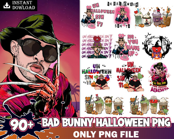 90 Bad Bunny Halloween, Halloween Shirt, Halloween Png bundle, Un Verano sin Ti Halloween PNG, Benito Png, Instant Download.jpg