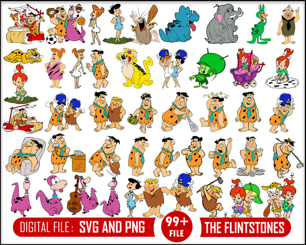 99 Flintstones svg, The Flintstones outline svg, Flintstones png, Fred Svg, Barney Svg, Dino Svg, Pebbles, The Flintstones birthday, cut file.jpg