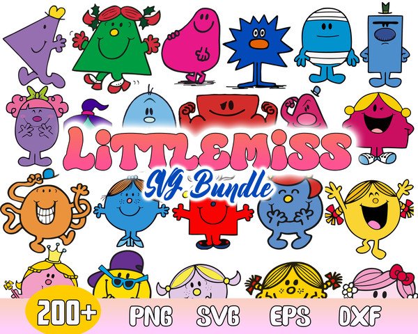 Little Miss Bundle Svg, Mr Men Svg, Little Miss Character Svg, Png Dxf Eps File .jpg