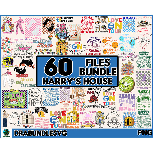 60 Harry's House Bundle, Harry's House Png Designs, Harry Style Merch, Love On Tour 2022, Harry's House Track List PNG Digital Instant Download.jpg