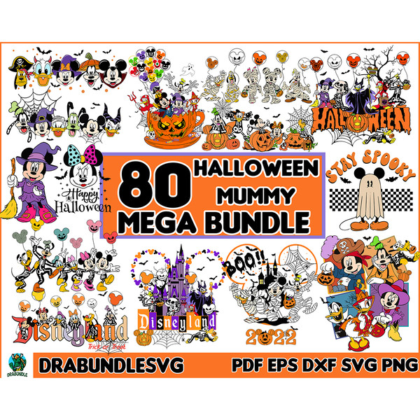 80 Halloween Mummy Mouse And Friends Bundle, Halloween SVG Bundle, Trick Or Treat Svg, Spooky Vibes, Boo Svg, Cartoon Svg, Halloween Svg, Png Instant Download.j