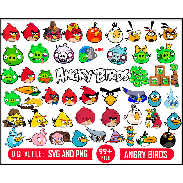 99 Angry Birds svg, Angry Birds Bundle svg, Angry Birds birthday svg, Red svg, Angry Birds friend svg, Angry Birds Chuck svg, Angry Birds cricut, Silhouette, An
