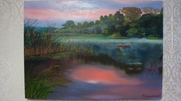 Fishing on the Lake Oil Painting Landscape Painting 19*27 in - Inspire  Uplift