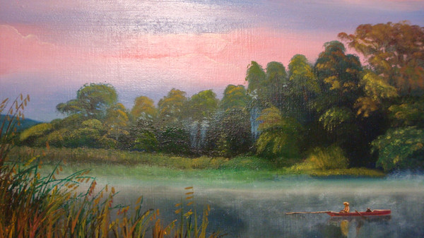 FISHING ON THE LAKE — Oil Painting