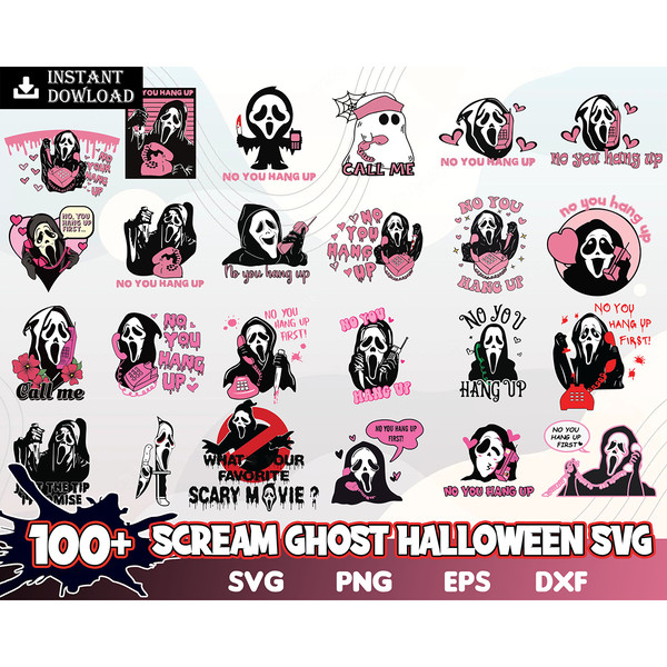 145 Scream svg, Ghost face svg, Scream You Hang up SVG, Scream ghost face no you hang up first SVG, halloween svg, witch svg, Scream bundle svg Instant Download