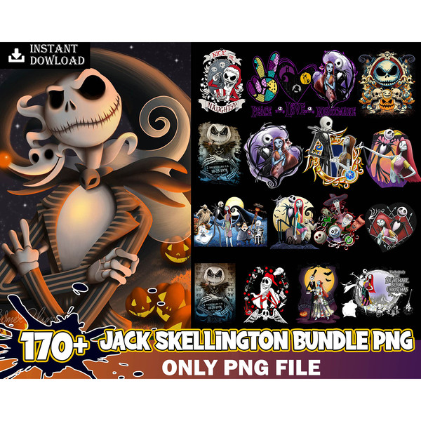 170 Jack Skellington Png Bundle, Horror Movie Png Bundle, Happy Halloween Png Bundle, The Nightmare Before Christmas, PNG Digital Instant Download.jpg