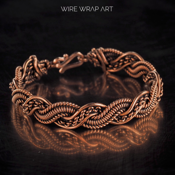 wirewrapart wire wrap art pure copper wire wrapped bracelet bangle handmade wrapping jewelry woven weaved jewellery antique style 7th 22nd anniversary gift her