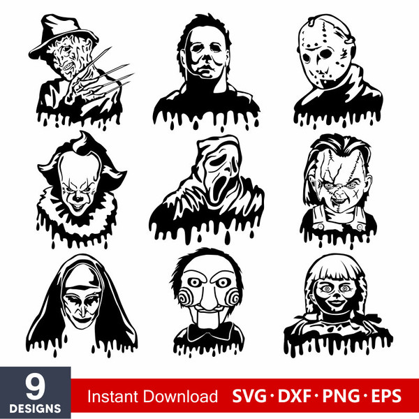 Horror Characters Drip Svg Bundle Instant Download Bundle Inspire Uplift