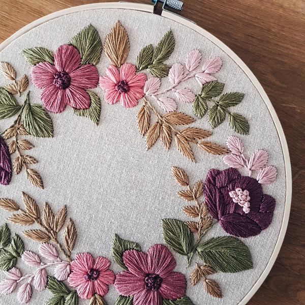 Amelia Floral hand embroidery PDF pattern floral wreath embr - Inspire  Uplift