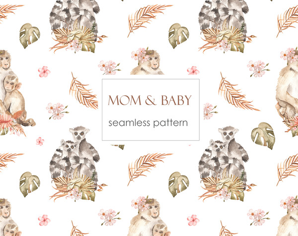 6 Mom and baby Africa watercolor seamless patterns.jpg