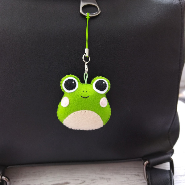 Frog plush keychain, Kawaii phone charm, Purse charm, Bag ch